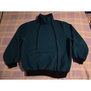 Cabelas Vintage Gore Tex Wind Stopper Teal Zip Up Collared Fleece Jacket Large